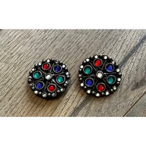 Vintage 1960s Studded Shoe Clips Green Red Blue